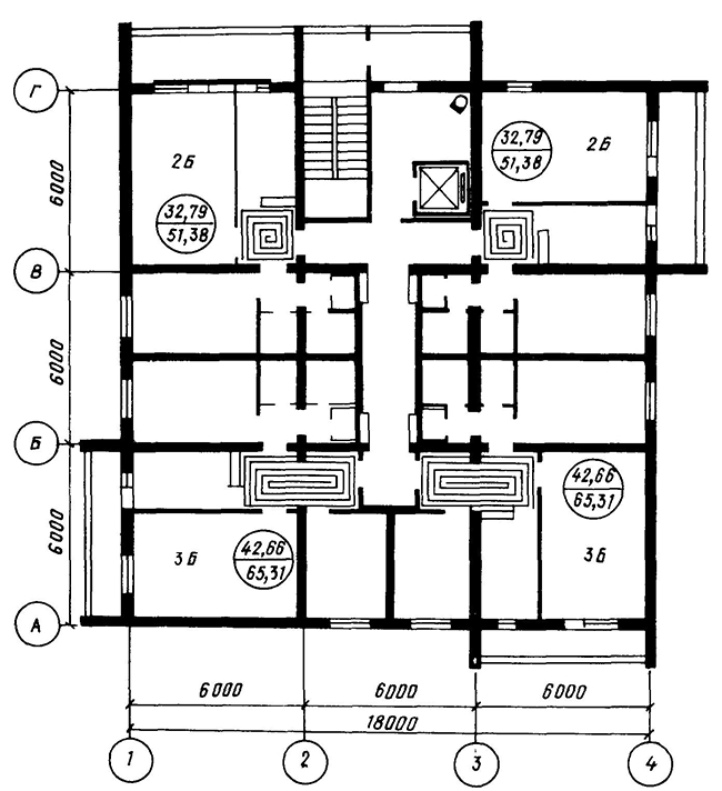План типового этажа крупнопанельного сейсмостойкого жилого дома серии AI-451 КП в г. Ереване